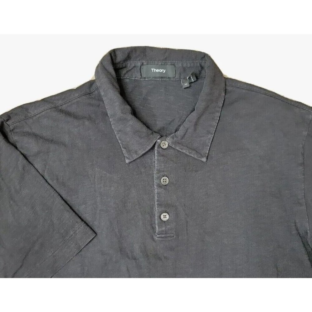 Theory SZ M Black Fine Knit 100% Cotton Men's Polo Shirt Breathable Lightweight